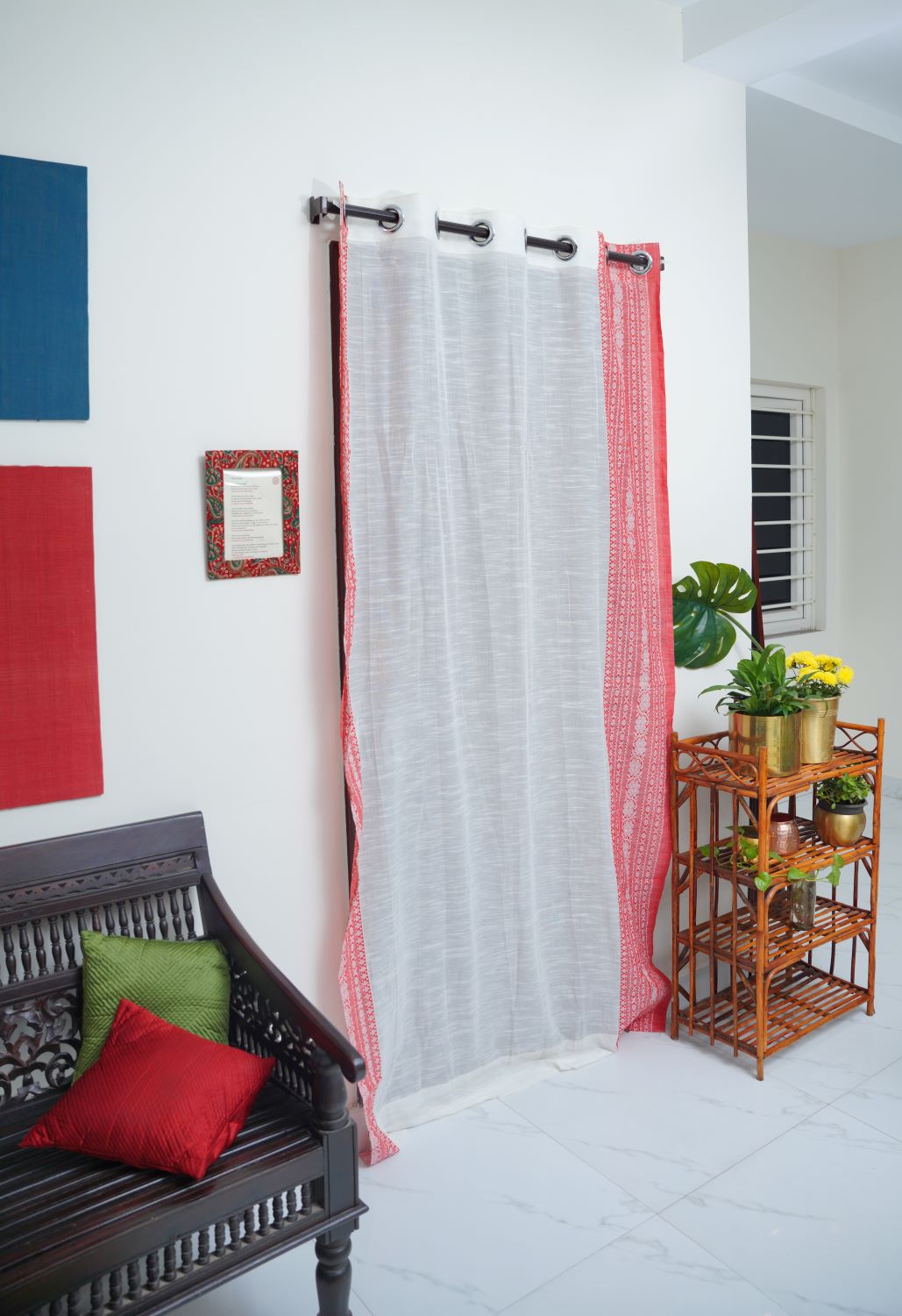 Antara - Phulia Door Curtain - White/Red