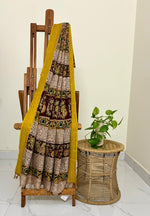 Bhoomi- Handwoven Mangalagiri Silk-Cotton Saree with Nizam Border & Kalamkari Hand Block Print