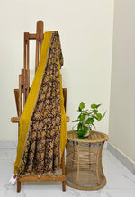 Bhoomi- Handwoven Mangalagiri Silk-Cotton Saree with Nizam Border & Kalamkari Hand Block Print