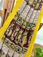 Bhoomi- Handwoven Mangalagiri Silk-Cotton Saree with Nizam Border & Kalamkari Hand Block Print