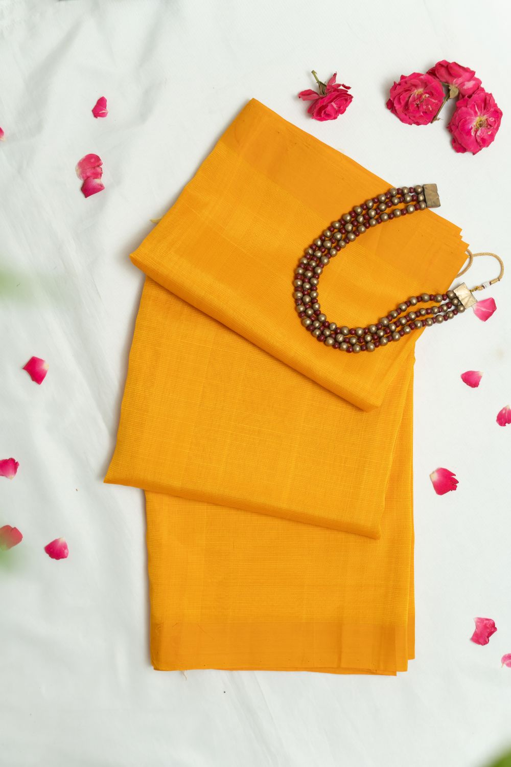 Handwoven Mangalagiri saree in pure silk and cotton blend in mango yellow