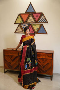 Maheshwari Silk Cotton Saree with Handpainted Cheriyal