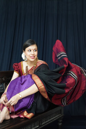 Maheshwari &  khun - Upcycled Patchwork Saree- Black/Purple