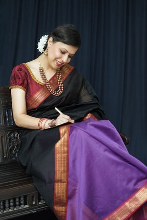 Maheshwari &  khun - Upcycled Patchwork Saree- Black/Purple