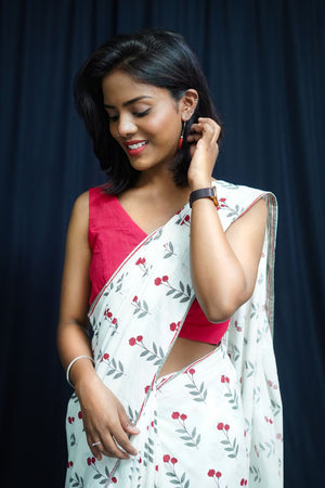 White Cherry - Upcycled Patchwork Saree- White/Red