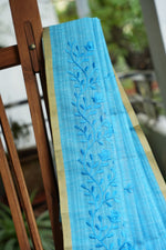 Dobara - Azure Skies - Preloved Embroidered Cotton Saree