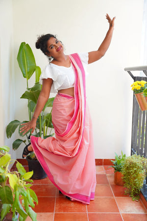 Godavari Cotton Saree- Flag Border- Baby Pink