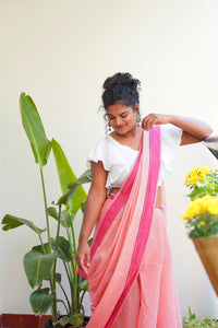 Godavari Cotton Saree- Flag Border- Baby Pink