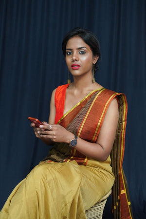 Devendra & Modal silk - Upcycled Patchwork Saree- Gold/Brown