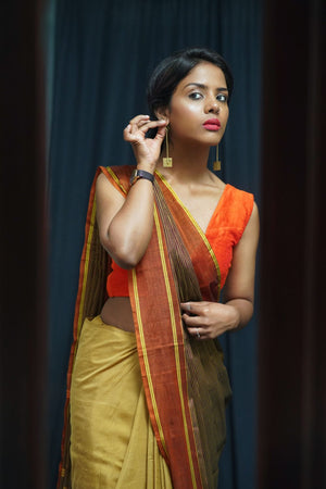 Devendra & Modal silk - Upcycled Patchwork Saree- Gold/Brown