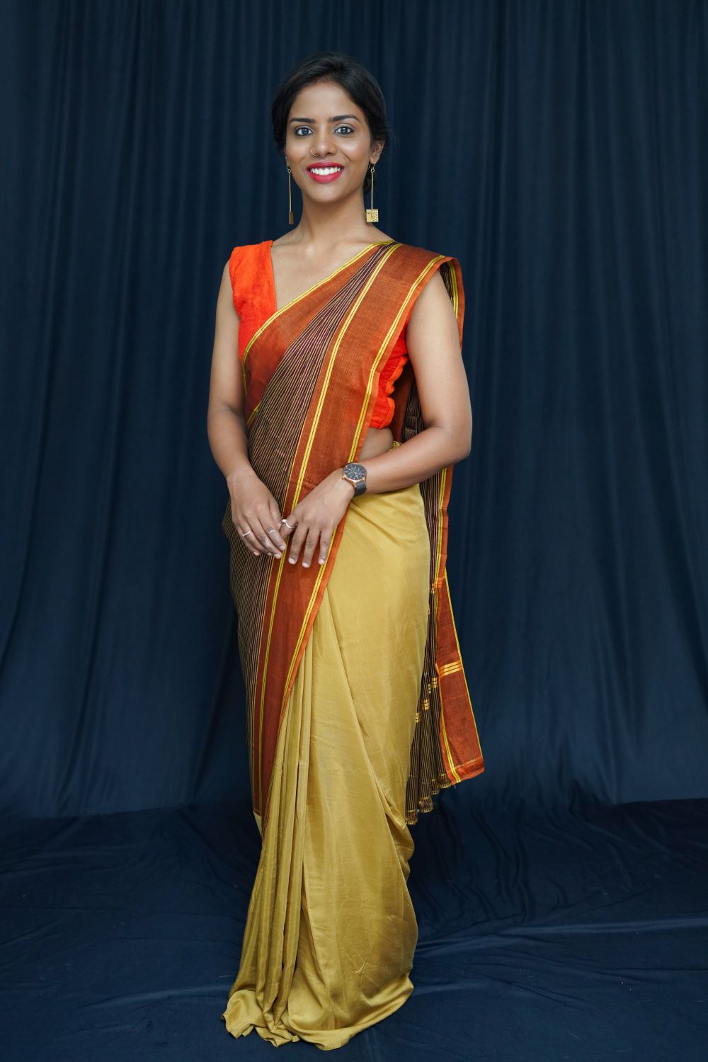 Devendra & Modal silk - Upcycled Patchwork Saree- Gold/Brown
