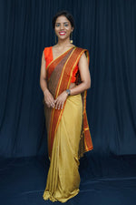 Devendra & Modal silk - Upcycled Patchwork Saree- Gold/Brown