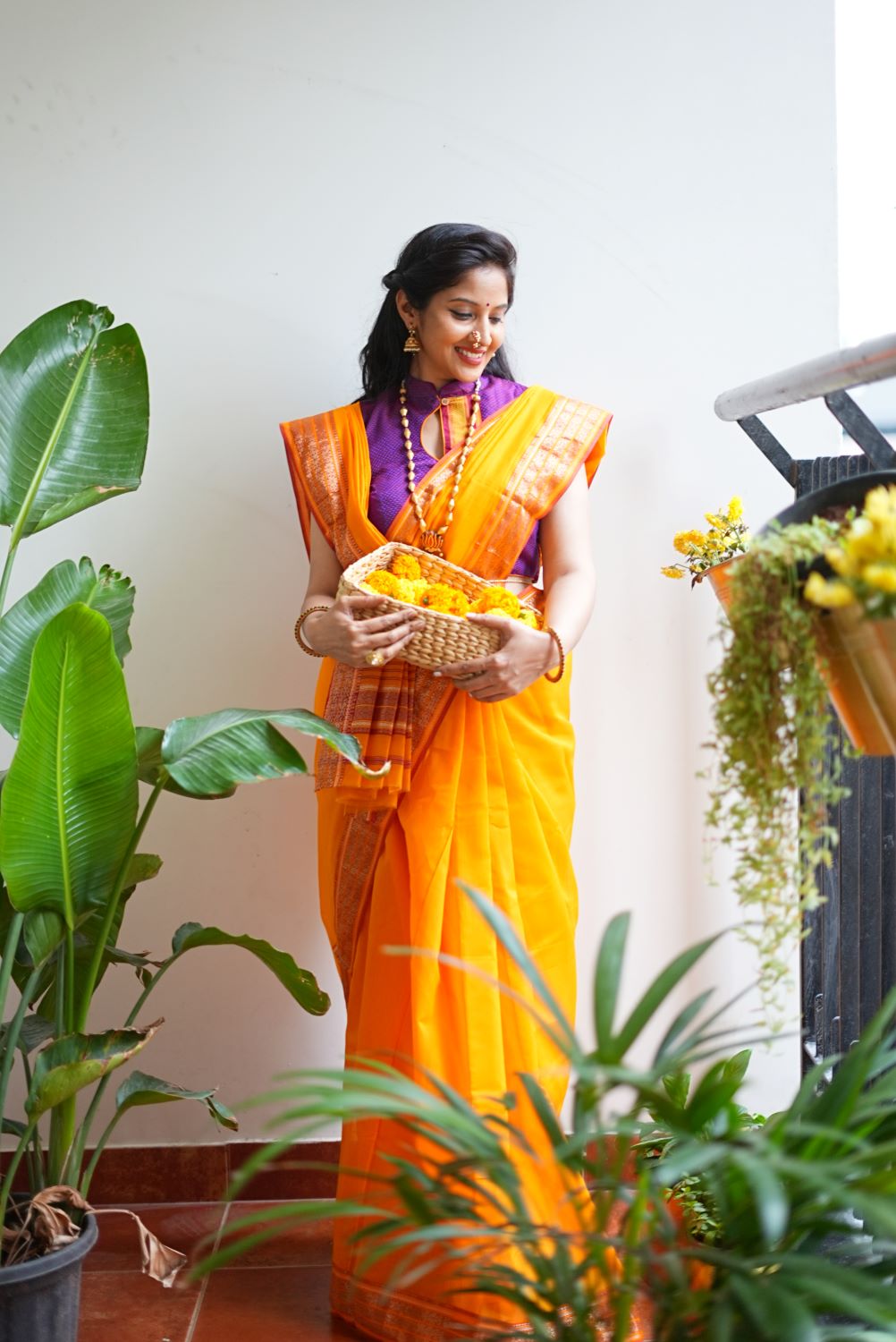 Mustard & Pink - Handwoven Silk Cotton Induri Saree