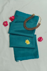 Handwoven Mangalagiri saree in pure silk and cotton blend in teal blue