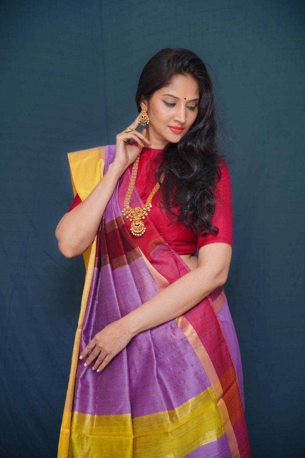 Maheshwari Silk Cotton Saree with Ganga Jamuna Border - Lilac