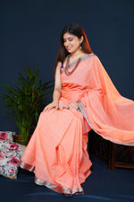 Mangalagiri Cotton Silver Nizam Border Saree - Peach/Brown