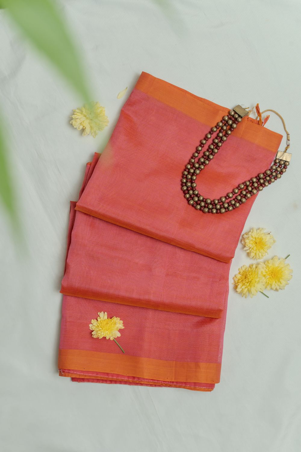 Handwoven Mangalagiri saree in pure silk and cotton blend in pink/peach