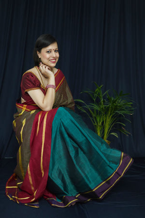 Devendra - Upcycled Patchwork Saree- Green/Blue