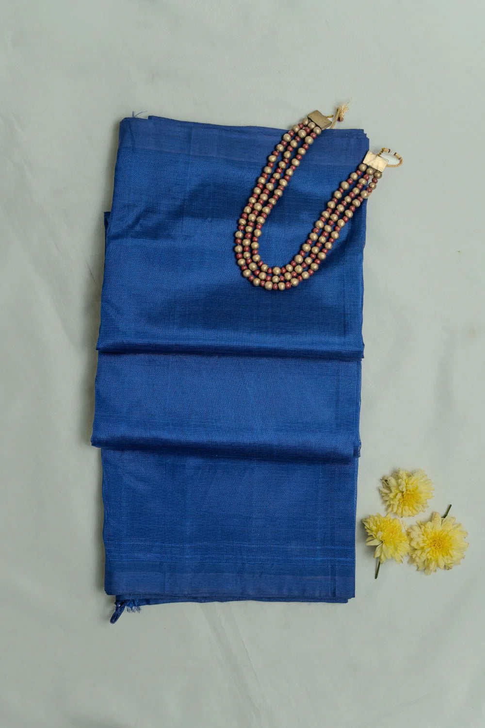 Handwoven Mangalagiri saree in pure silk and cotton blend in sapphire blue