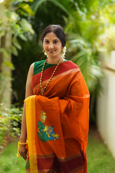 Woven Art Silk Saree in Dark Orange : SFB834