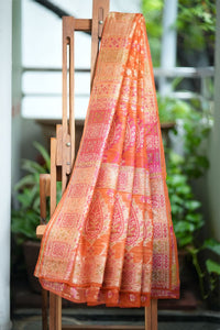 Dobara - Orange - Preloved Blended Cotton Saree