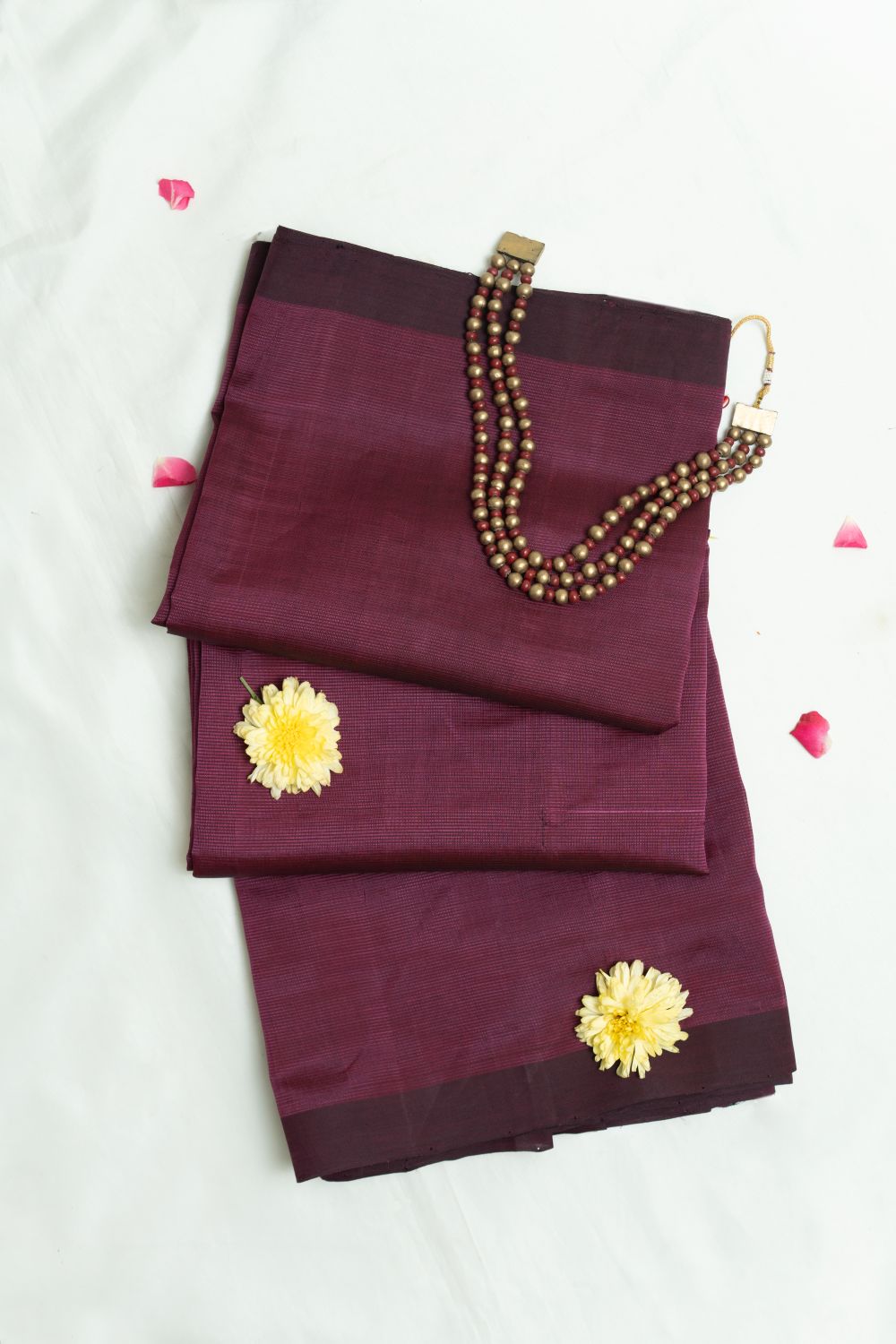 Handwoven Mangalagiri saree in pure silk and cotton blend in wine colour