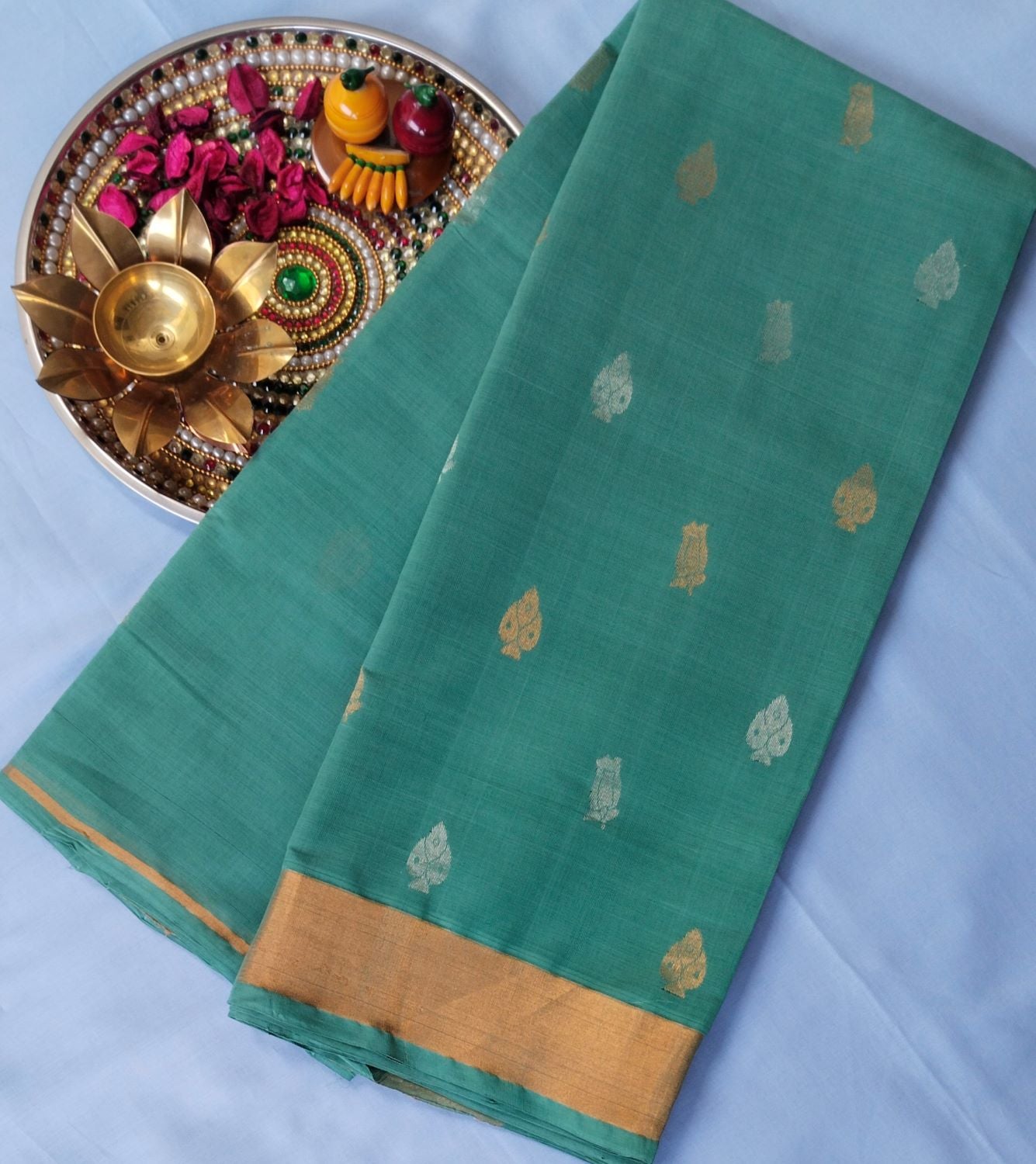 Venkatagiri Cotton with Butis - Light Teal