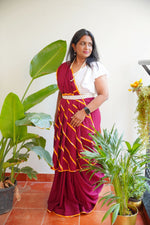 Upcycled Cotton Patchwork Saree- Maroon/Yellow