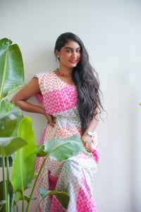 Zig-Zag State of Mind- Upcycled Cotton Patchwork Saree- Pink/White