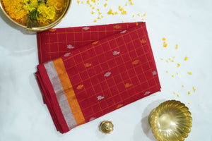 Venkatagiri Cotton Checks with Butis - Red