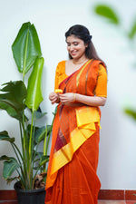 Maheshwari Silk Cotton Saree with Ganga Jamuna Border - Orange