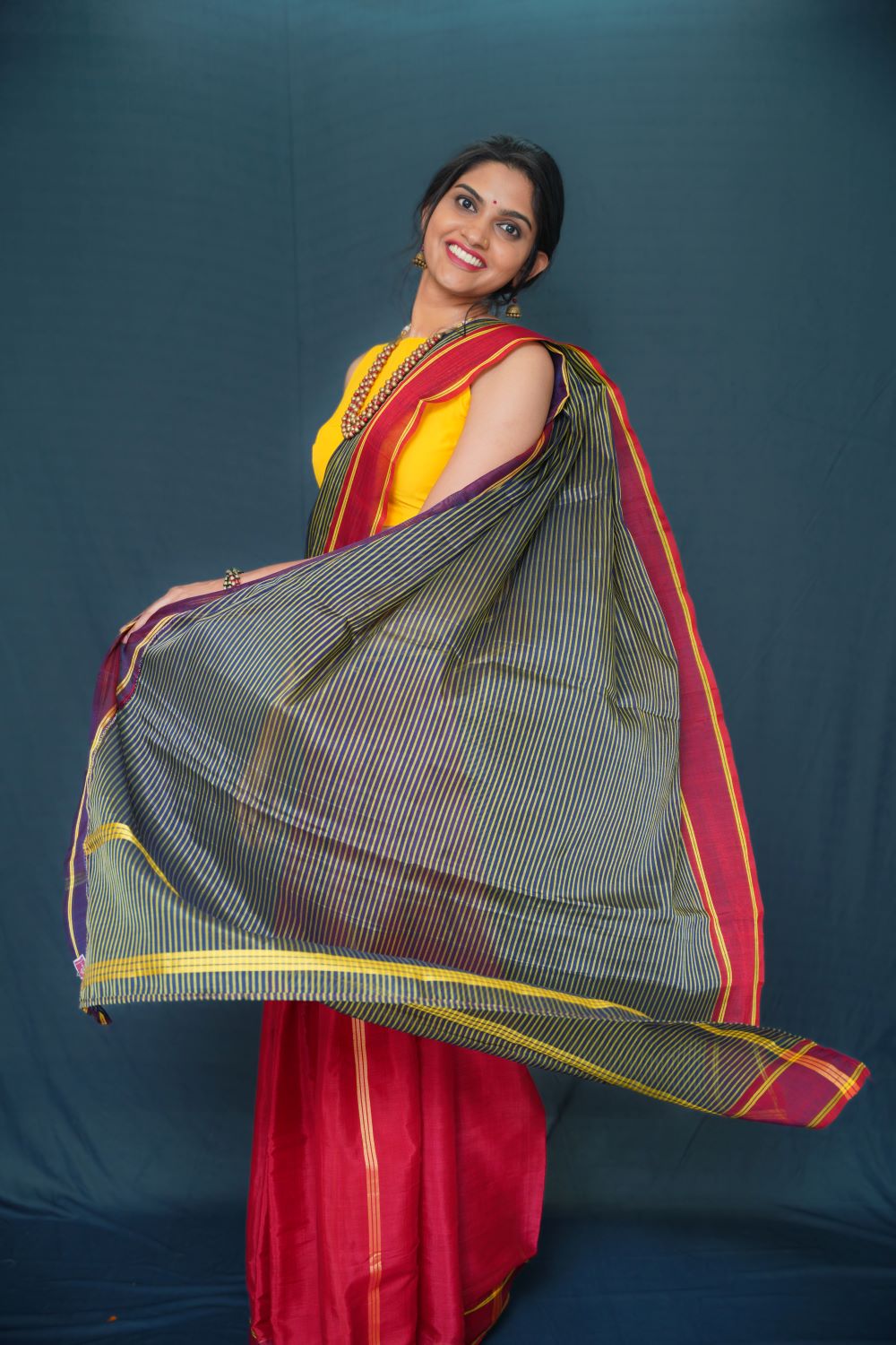 Roses and Violets- Upcycled Patchwork Saree- Blue/Red