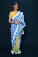 Upcycled Cotton Patchwork Saree- Blue/Yellow