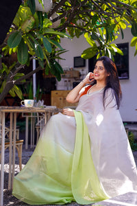 Instant Saree-Badal- Grey/Lime Green- Organza