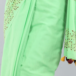 Vine - Cotton Modal Saree - Light Green/Mustard