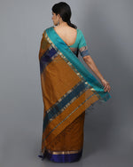 Maheshwari Silk Cotton Saree with Ganga Jamuna Border – Brown