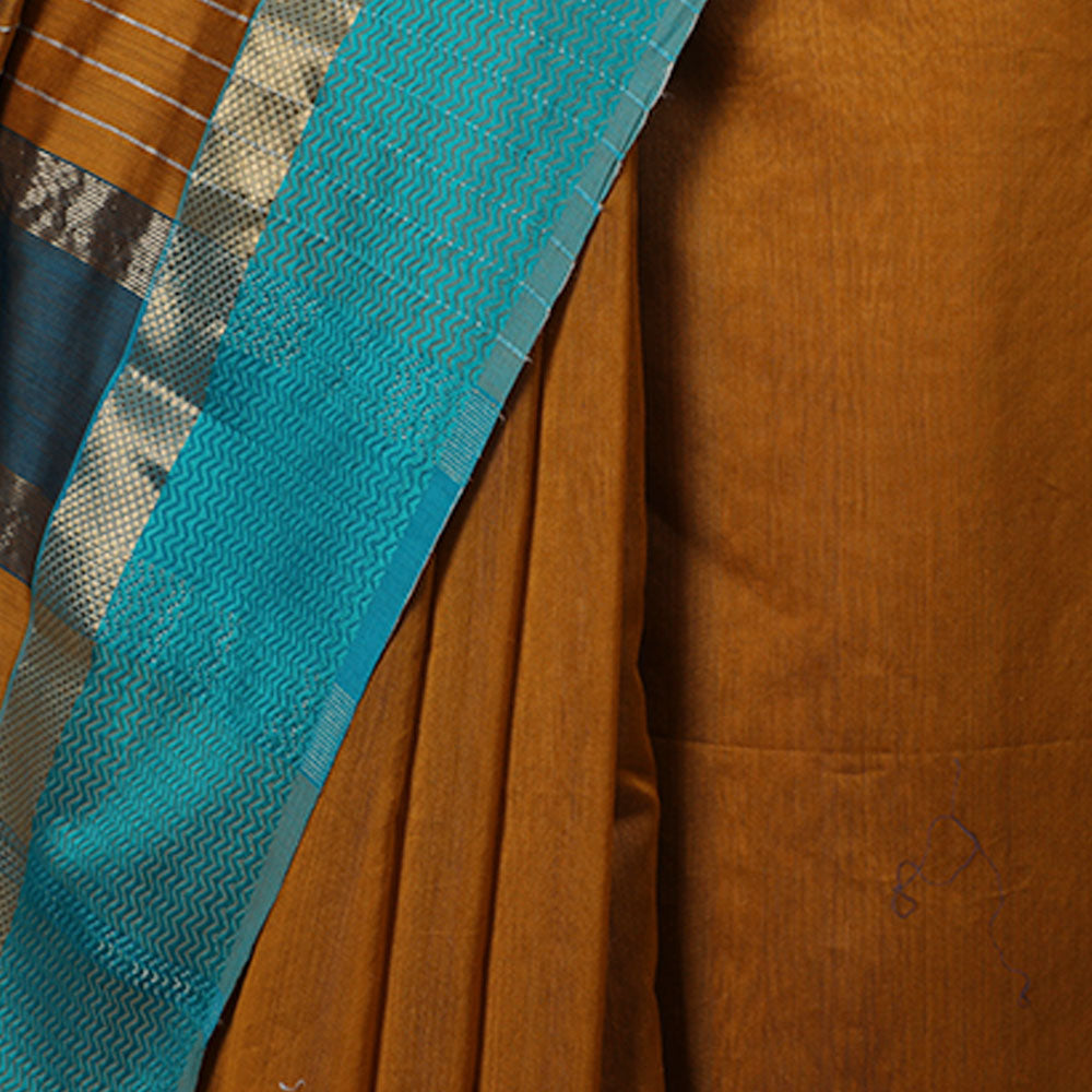 Maheshwari Silk Cotton Saree with Ganga Jamuna Border – Brown