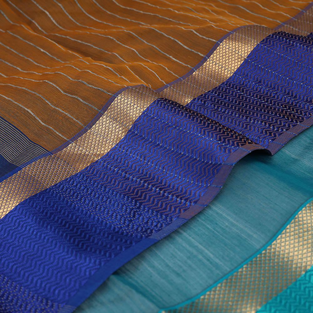 Maheshwari Silk Cotton Saree with Ganga Jamuna Border – Brown