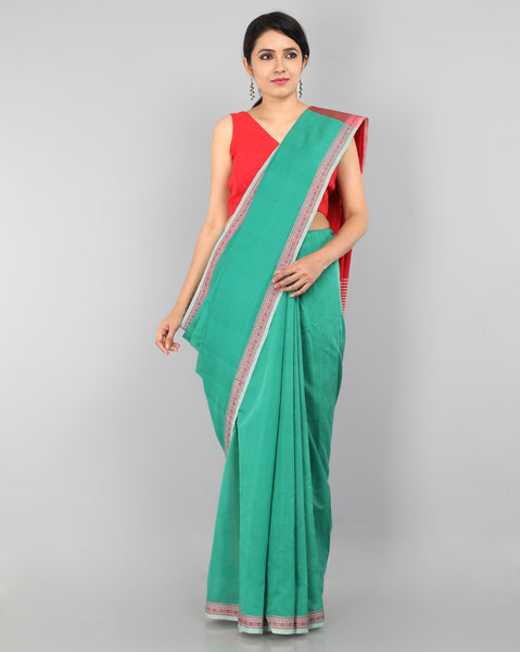 Flower Power Saree - Pista Green/Scarlet – Six Yards Plus