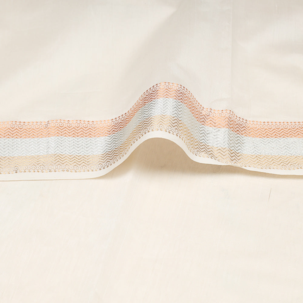 Maheshwari Saree with Trimetal Border - White