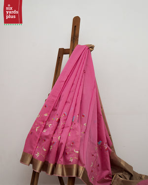 Guldasta | Handpainted Maheshwari Saree - Pink