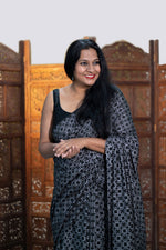 You Had Me at Hello- Printed Modal Silk Saree- Black and Silver