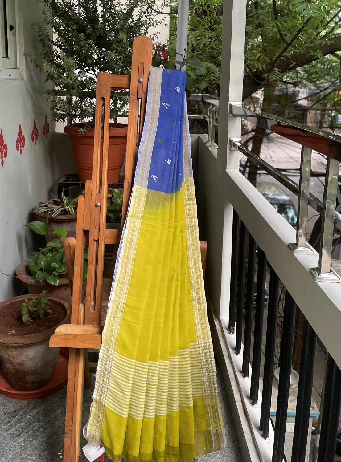 Dhanyam- Printed Cotton Modal Saree- Blue