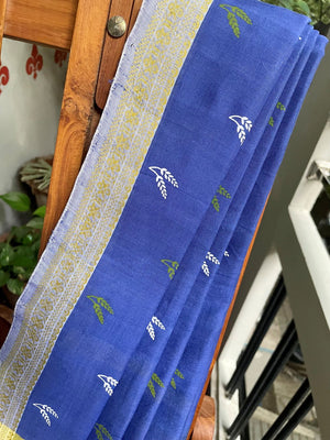 Dhanyam- Printed Cotton Modal Saree- Blue