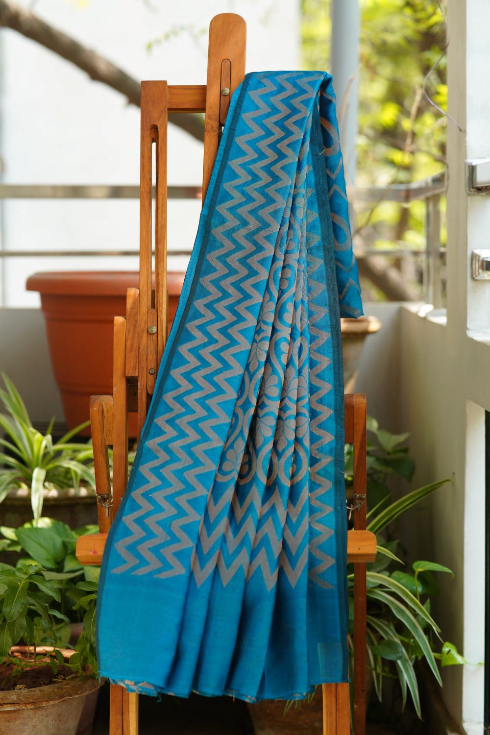 Dobara- Peacock Blue - Preloved Cotton Silk Saree