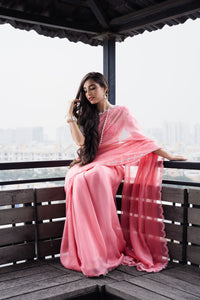 Instant Saree-Fairy Dust - Dusty Rose- Organza