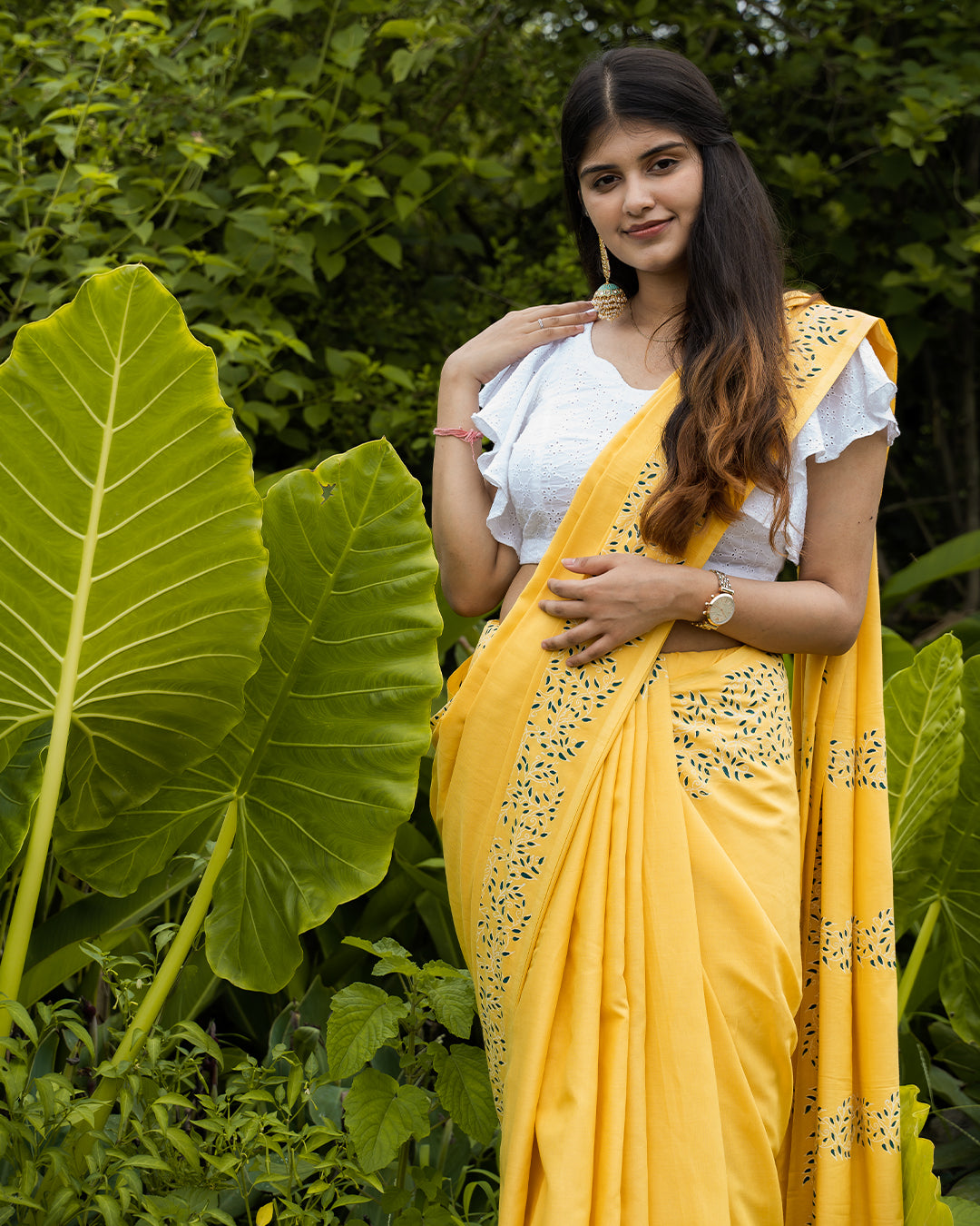 Vine - Cotton Modal Saree - Mustard