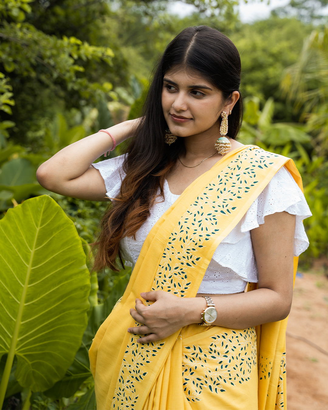 Vine - Cotton Modal Saree - Mustard