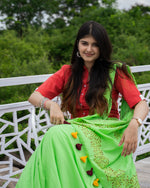 Vine - Cotton Modal Saree - Light Green/Mustard
