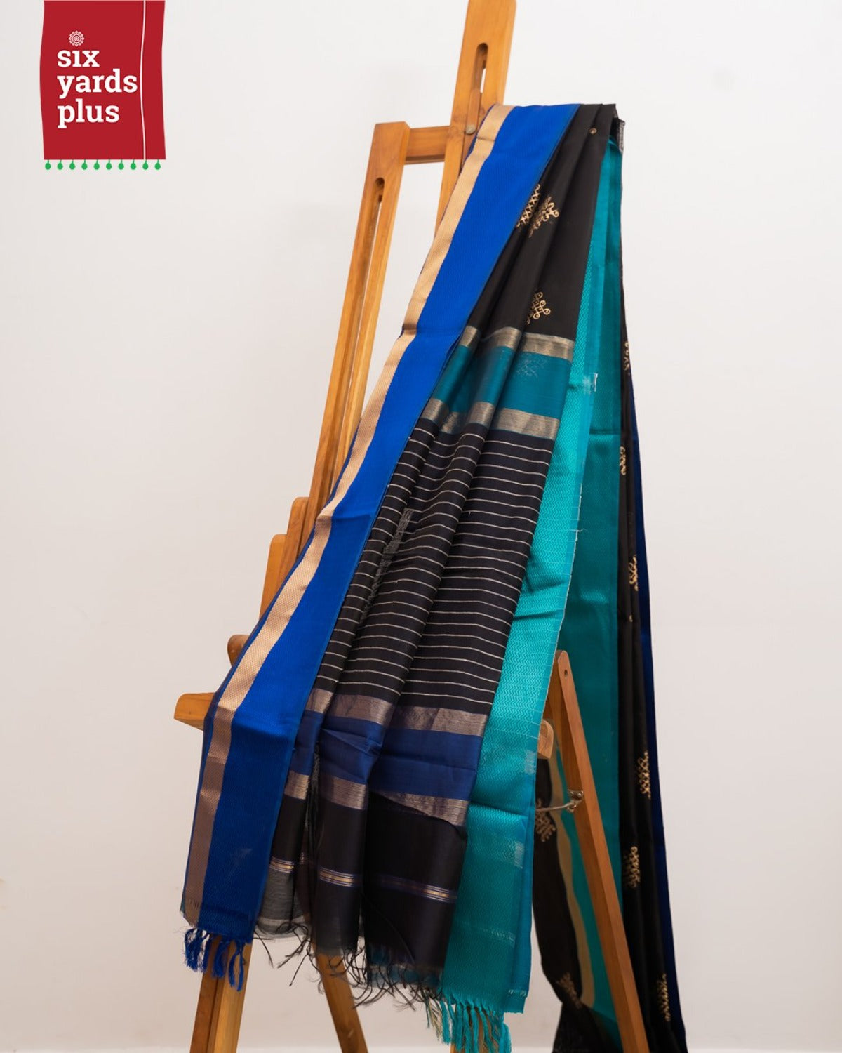 Ganga Jamuna Maheshwari with Rangavalli Handblock Print | Black ...